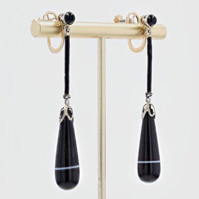 Pendants d'Oreilles Agates Rubannées Onyx émail Et Or