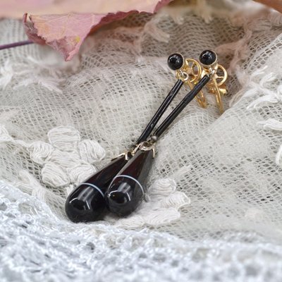 Pendants d'Oreilles Agates Rubannées Onyx émail Et Or