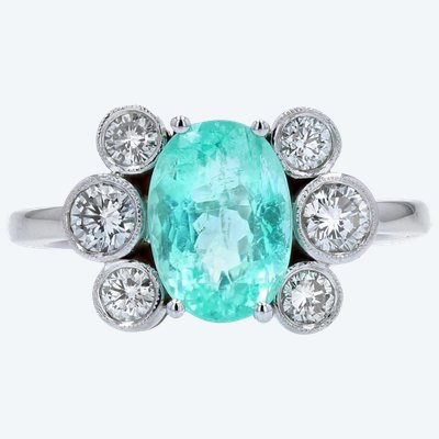 Anello con tormalina Paraiba e diamanti