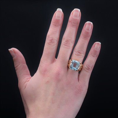Anello vintage in acquamarina e oro