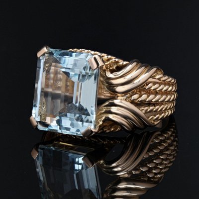 Anello vintage in acquamarina e oro