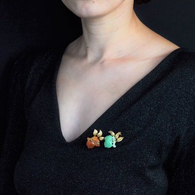 Spilla vintage in giada e oro