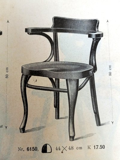 Thonet Nr. 6150 Bürostuhl von 1911, sattelförmiger Holzsitz - Bugholz -