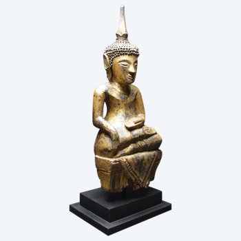  Buddha Marajijaya aus lackiertem und vergoldetem Holz / Laos / 19. Jahrhundert