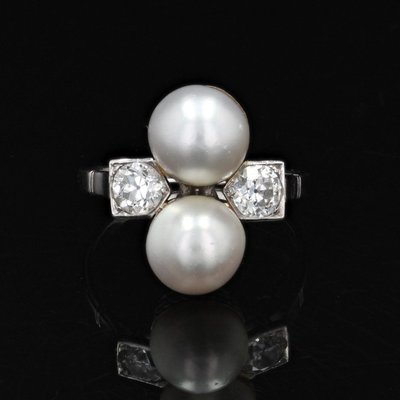 Antiker Ring Du und Ich Feine Perlen Diamanten