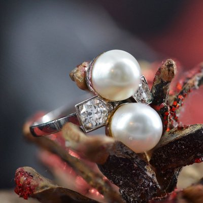 Antiker Ring Du und Ich Feine Perlen Diamanten