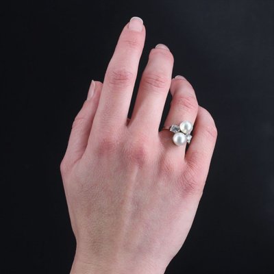 Antiker Ring Du und Ich Feine Perlen Diamanten