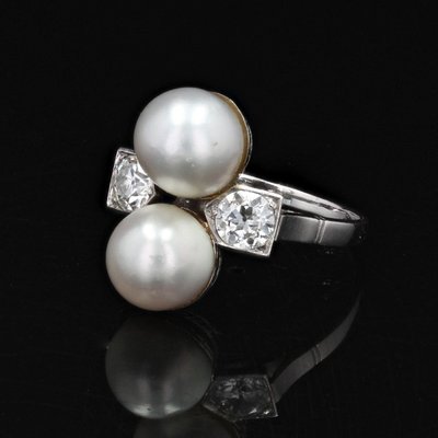 Antiker Ring Du und Ich Feine Perlen Diamanten