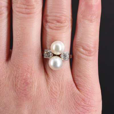 Antiker Ring Du und Ich Feine Perlen Diamanten