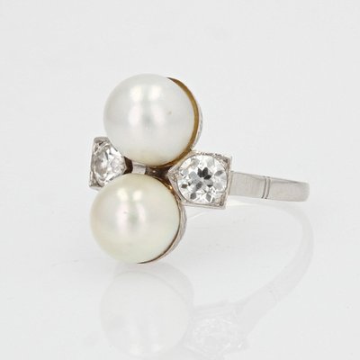 Antiker Ring Du und Ich Feine Perlen Diamanten