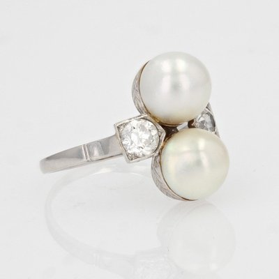 Antiker Ring Du und Ich Feine Perlen Diamanten