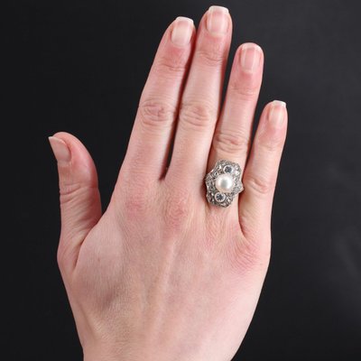 Antiker Art Deco Perlen- und Diamantring