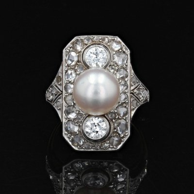 Antiker Art Deco Perlen- und Diamantring