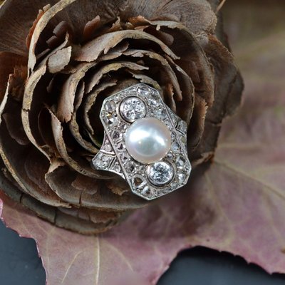 Antiker Art Deco Perlen- und Diamantring