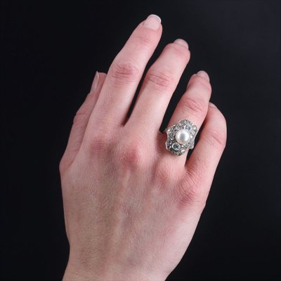 Antiker Art Deco Perlen- und Diamantring