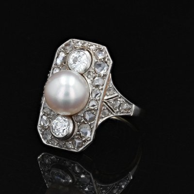 Antiker Art Deco Perlen- und Diamantring