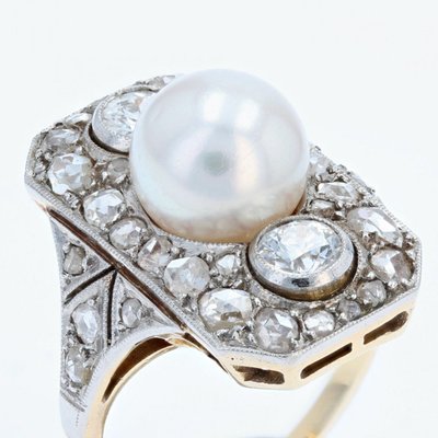 Antiker Art Deco Perlen- und Diamantring