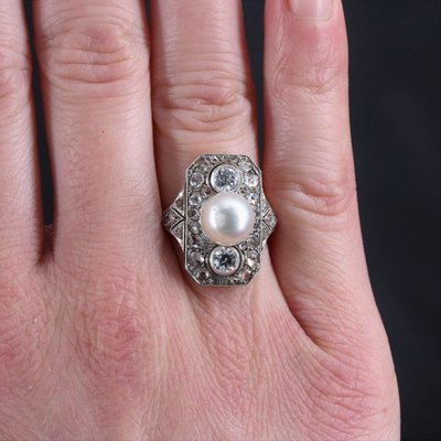 Antiker Art Deco Perlen- und Diamantring