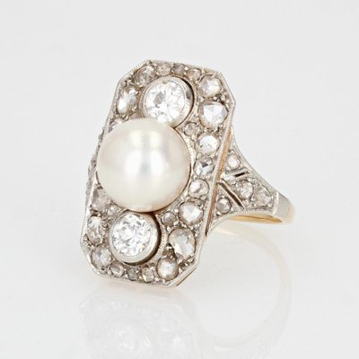 Antiker Art Deco Perlen- und Diamantring