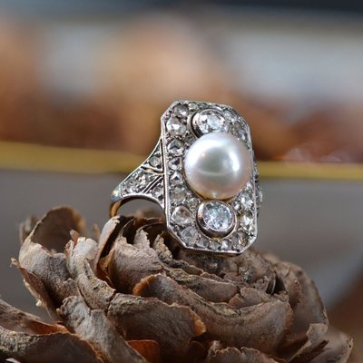 Antiker Art Deco Perlen- und Diamantring