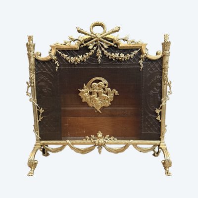 Parascintille per camino in stile Luigi XVI in bronzo dorato del XIX secolo