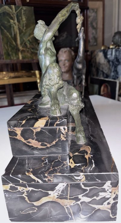 BOURAINE Marcel (1886-1948) "Il pomeriggio di un fauno" Bronzo Art Déco con satiro o pan, firmato