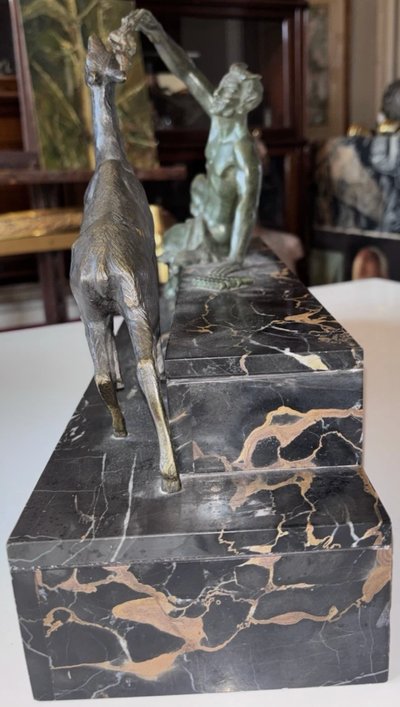 BOURAINE Marcel (1886-1948) "Il pomeriggio di un fauno" Bronzo Art Déco con satiro o pan, firmato