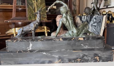 BOURAINE Marcel (1886-1948) "Il pomeriggio di un fauno" Bronzo Art Déco con satiro o pan, firmato