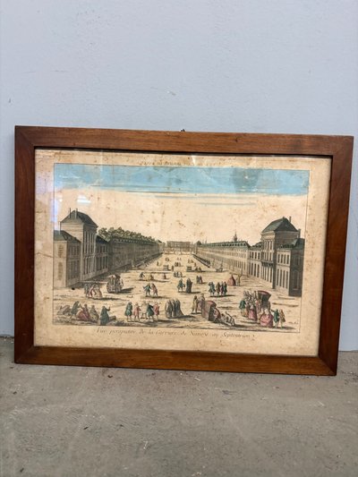 Antique 19th century engraving painted View of the Carriere de Nency au Septentrion, 52x38cm. In excellent condition.