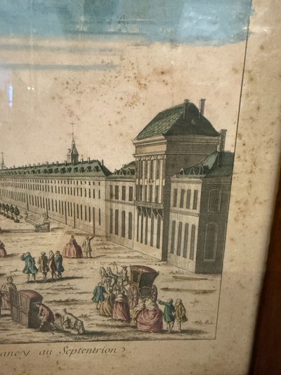Antique 19th century engraving painted View of the Carriere de Nency au Septentrion, 52x38cm. In excellent condition.