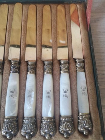 Box - 18 knives - Vermeil and mother-of-pearl - 19th century