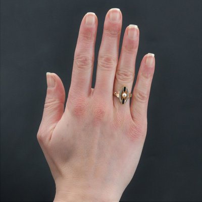 Art Deco Perlen-Saphir-Ring 2 Gold