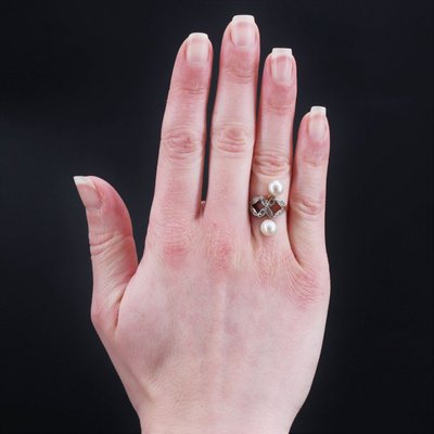 Antiker Duo-Perlen- und Diamantring