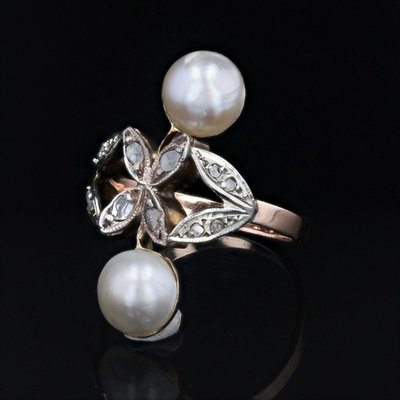 Antiker Duo-Perlen- und Diamantring