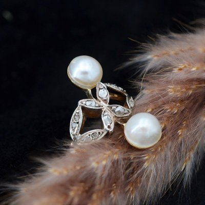Antiker Duo-Perlen- und Diamantring