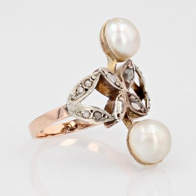 Antiker Duo-Perlen- und Diamantring