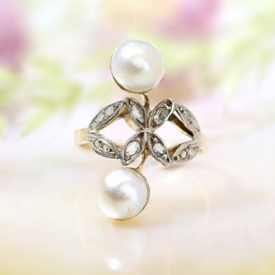 Antiker Duo-Perlen- und Diamantring