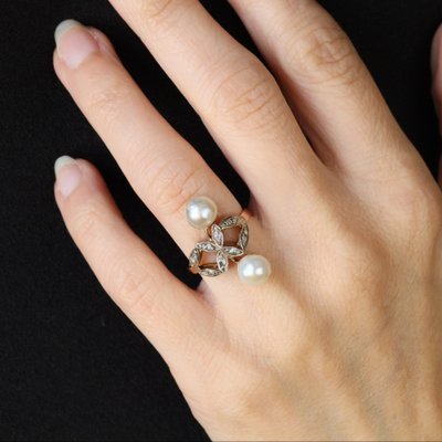 Antiker Duo-Perlen- und Diamantring