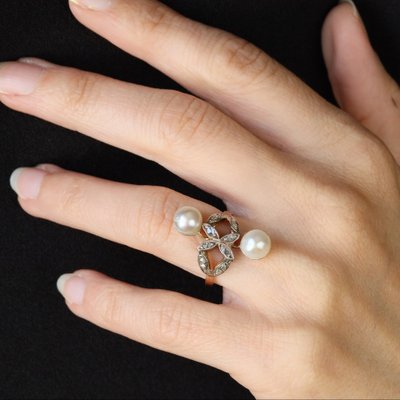 Antiker Duo-Perlen- und Diamantring