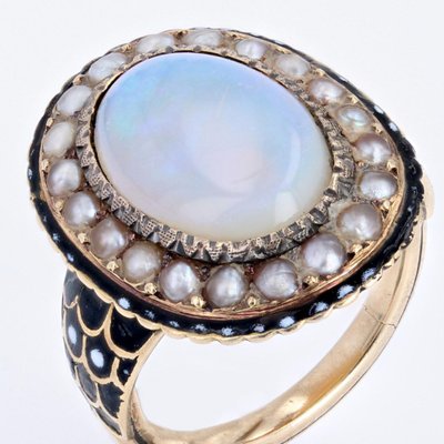 Bague Ancienne Opale Perles Fines émail