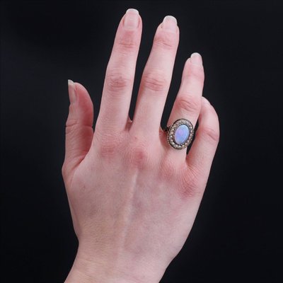 Bague Ancienne Opale Perles Fines émail