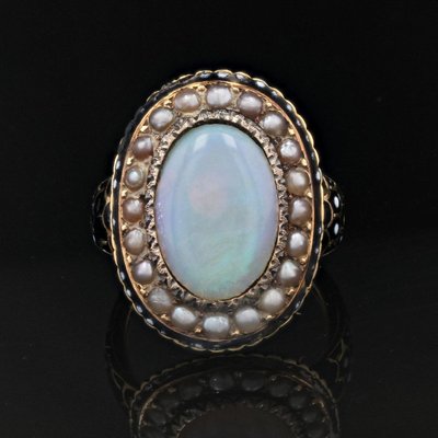 Bague Ancienne Opale Perles Fines émail