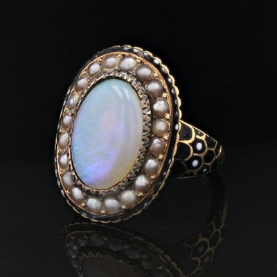 Bague Ancienne Opale Perles Fines émail