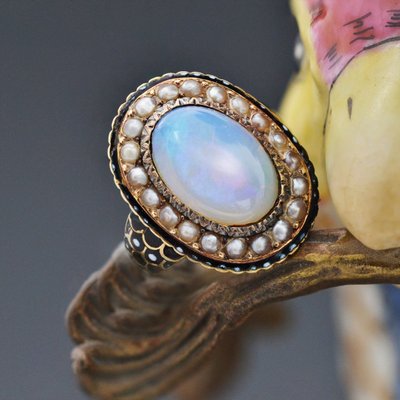 Bague Ancienne Opale Perles Fines émail