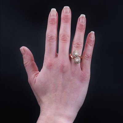 Antiker Duo Daisy Perlen-Diamantring