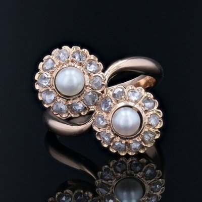 Antiker Duo Daisy Perlen-Diamantring