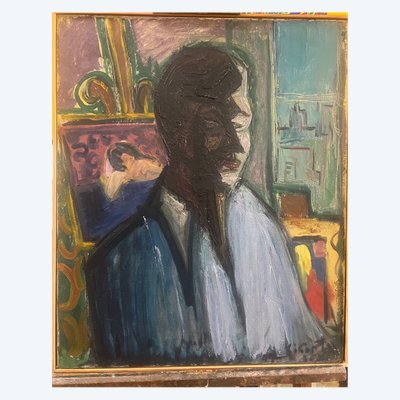 painting Jean Claude LIBERT 1917-1995 Cubist self-portrait 1947 School of Paris Moly Sabata