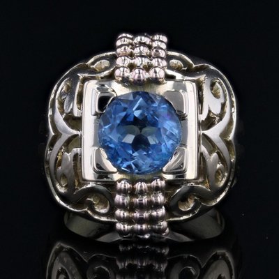 Bague Dôme Or Ajourée Et Son Aigue-marine