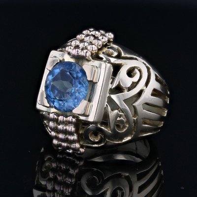 Bague Dôme Or Ajourée Et Son Aigue-marine