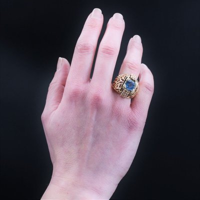 Bague Dôme Or Ajourée Et Son Aigue-marine